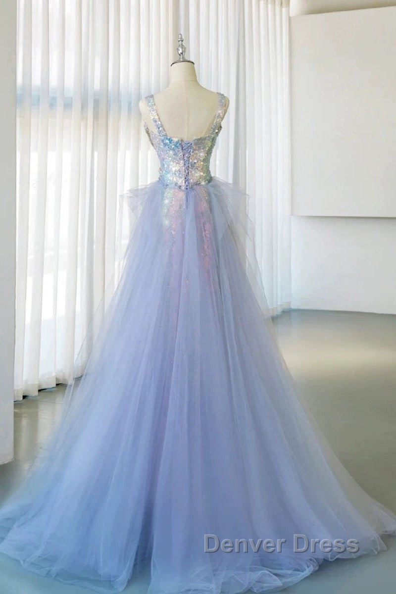 Pretty Mermaid Square Neckline Sequin Long Evening Dresses Prom Dresses