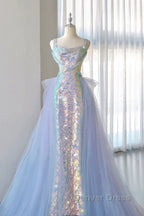 Pretty Mermaid Square Neckline Sequin Long Evening Dresses Prom Dresses