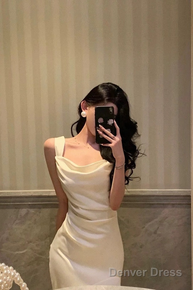 Pretty Mermaid Square Neckline White Date Night Dress Prom Dresses Birthday Prom Outfit
