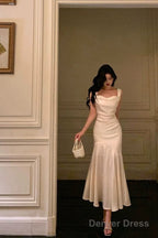 Pretty Mermaid Square Neckline White Date Night Dress Prom Dresses Birthday Prom Outfit