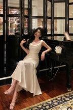 Pretty Mermaid Square Neckline White Date Night Dress Prom Dresses Birthday Prom Outfit