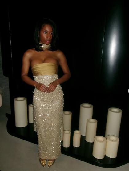 Pretty Mermaid Strapless Long Yellow Sequin Satin Prom Dress