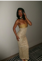 Pretty Mermaid Strapless Long Yellow Sequin Satin Prom Dress