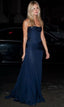 Pretty Mermaid Strapless Navy Blue Prom Dress With Ruffle Long Prom Dresses