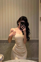 Pretty Mermaid Straps White Tea Length Prom Dresses Birthday Outfits Prom Gowns
