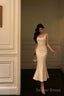 Pretty Mermaid Straps White Tea Length Prom Dresses Birthday Outfits Prom Gowns