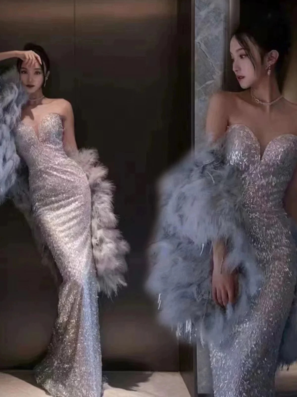 Pretty Mermaid Sweetheart Sequin Long Prom Dress Birthday Outfits