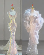 Pretty Mermaid Sweetheart Sequin Long Prom Dress Birthday Outfits