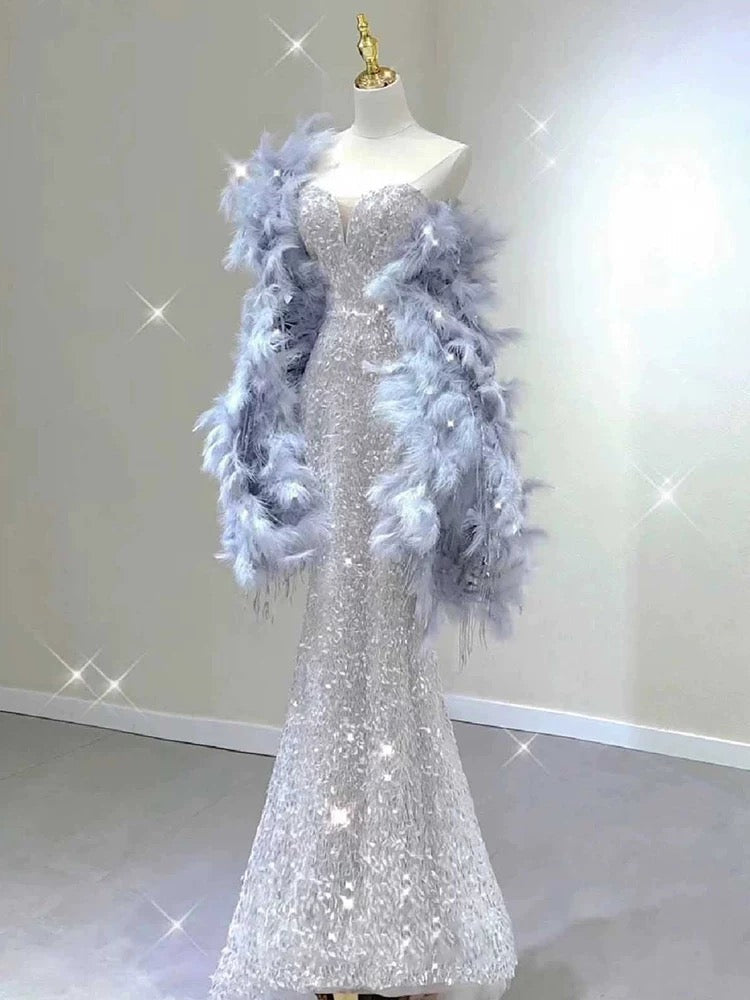 Pretty Mermaid Sweetheart Sequin Long Prom Dress Birthday Outfits