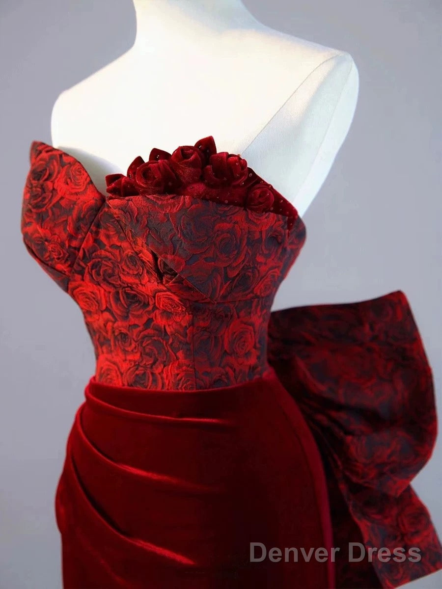 Pretty Mermaid Sweetheart Wine Red Velvet Long Evening Dress Prom Dresses