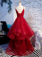 Pretty Navy Blue Tulle Layers Straps Long Prom Dress, Blue Prom Dresses