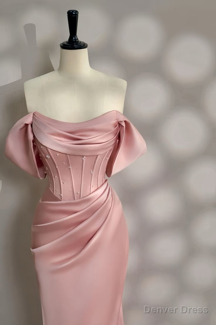 Pretty Pink Mermaid Prom Dress Pearl Beading Off Shoulder Prom Dresses Secondary image