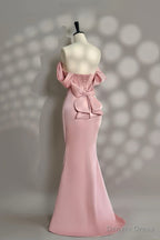 Pretty Pink Mermaid Prom Dress Pearl Beading Off Shoulder Prom Dresses