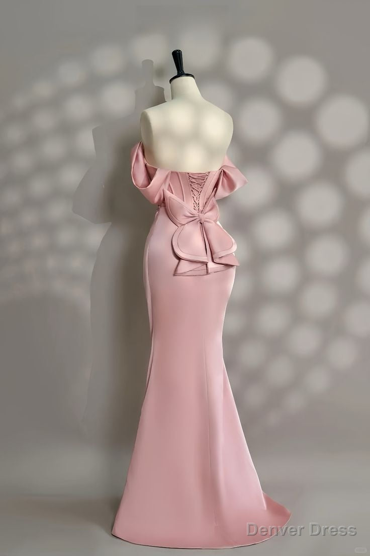 Pretty Pink Mermaid Prom Dress Pearl Beading Off Shoulder Prom Dresses