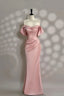 Pretty Pink Mermaid Prom Dress Pearl Beading Off Shoulder Prom Dresses