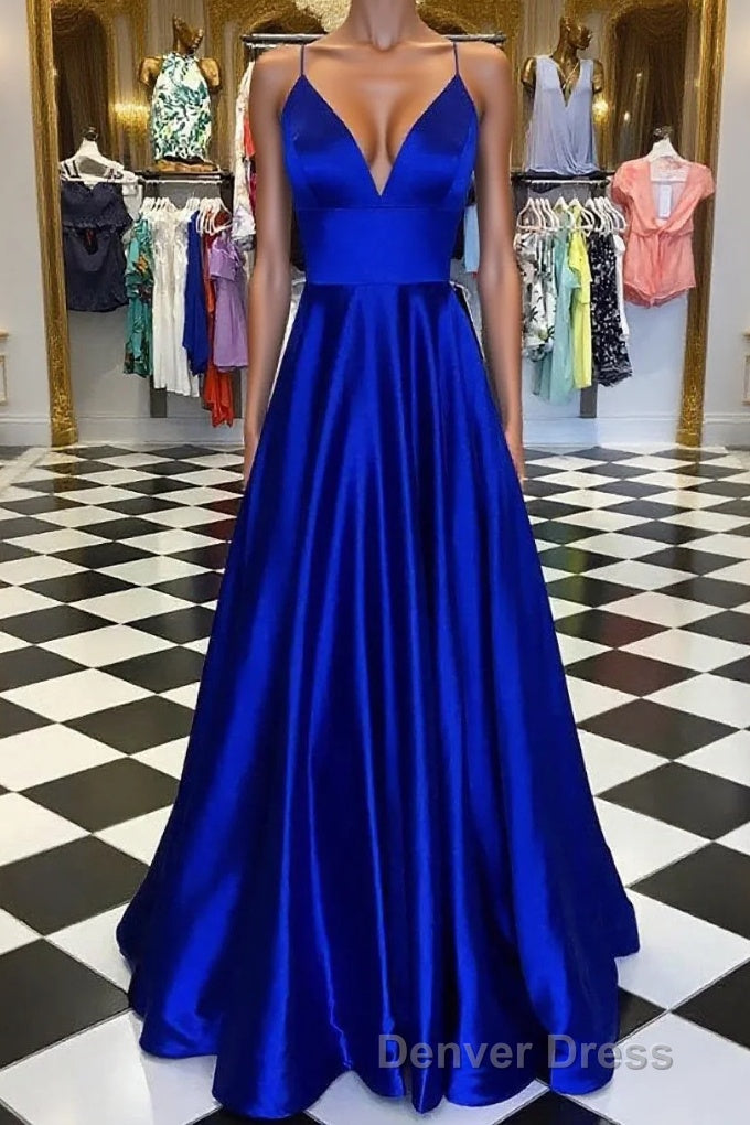 Pretty Royal Blue A-line Spaghetti Straps Prom Dresses, Evening Dresses Main image