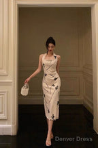 Pretty Sheath Halter Satin Floral Prom Dresses Birthday Outfits Prom Gowns