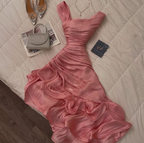 Pretty Sheath Pink Long Ruffles Prom Dress