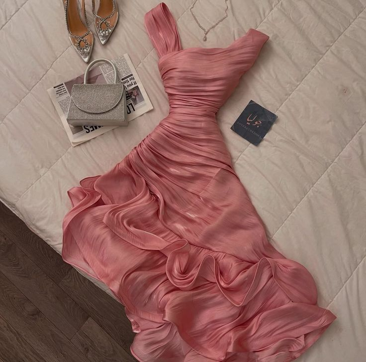 Pretty Sheath Pink Long Ruffles Prom Dress