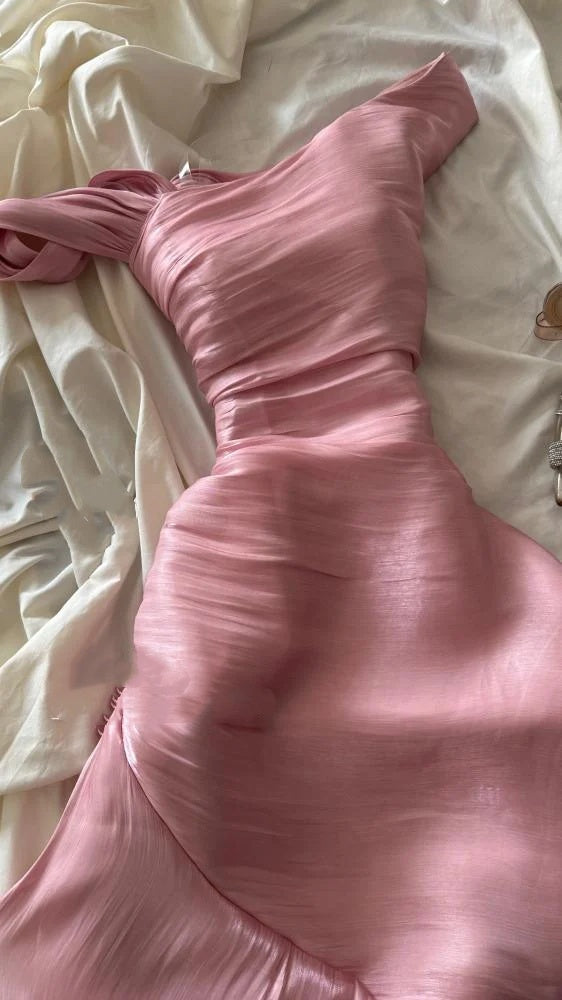 Pretty Sheath Pink Long Ruffles Prom Dress