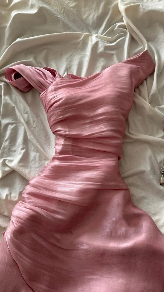 Pretty Sheath Pink Long Ruffles Prom Dress