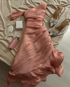 Pretty Sheath Pink Long Ruffles Prom Dress