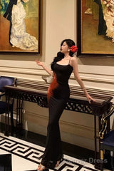 Pretty Sheath Spaghetti Straps Black Long Prom Dresses Birthday Outfits Evening Gown