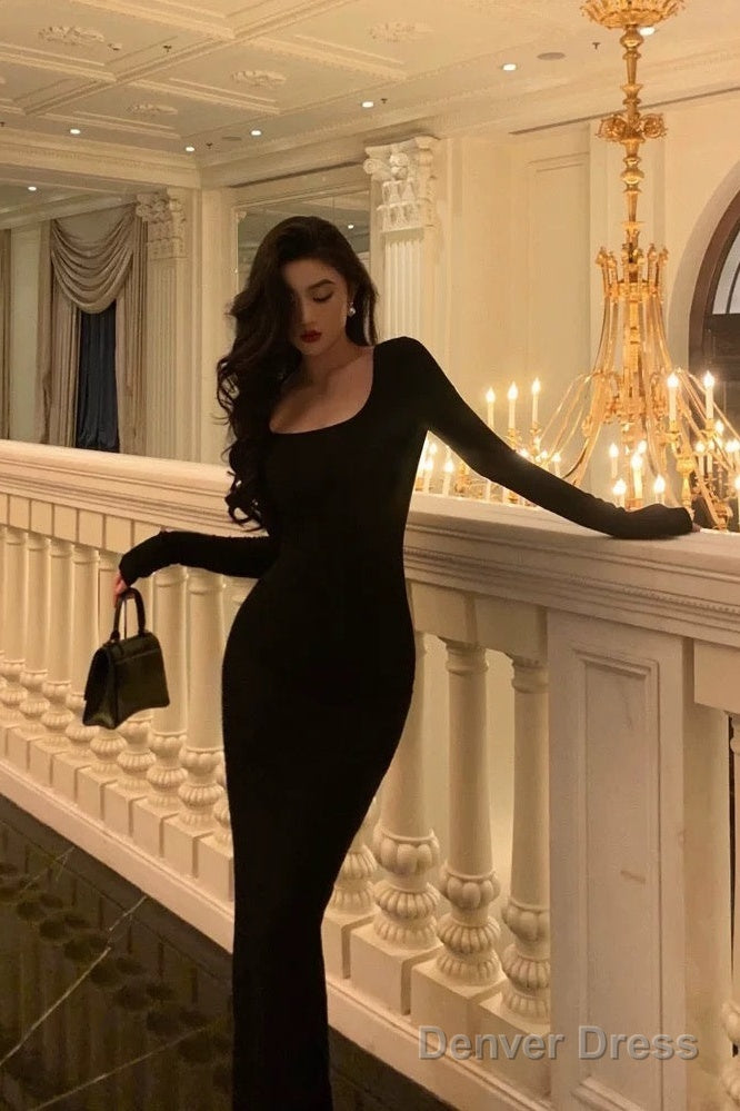 Pretty Sheath Square Neckline Long Sleeves Black Date Night Dress Prom Dresses Birthday Party Outfit Secondary image