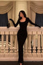 Pretty Sheath Square Neckline Long Sleeves Black Date Night Dress Prom Dresses Birthday Prom Outfit