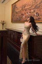 Pretty Sheath Strapless Floral Slit Long Prom Dresses Birthday Outfits