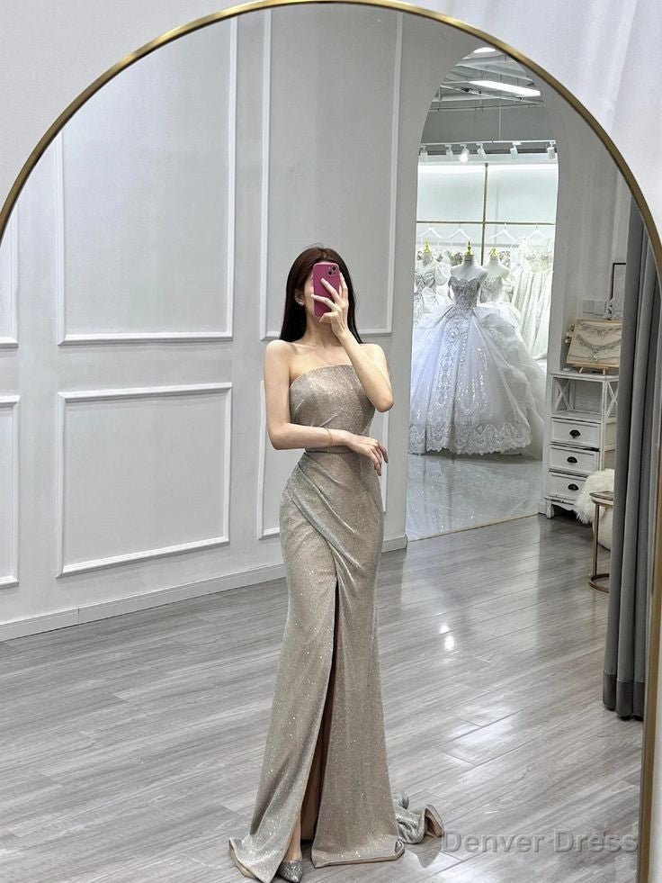 Pretty Sheath Strapless Neckline Sleeveless Evening Dress Silver Sequin Prom Dresses Main image