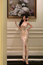 Pretty Sheath Straps Floral Chiffon Long Prom Dresses Birthday Outfits Evening Gown