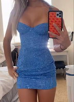 Pretty Sheath Sweetheart Blue Sequin Prom Homecoming Dress 21St Birthday Outfits Graduation Dress Short Mini Cocktail Dresses