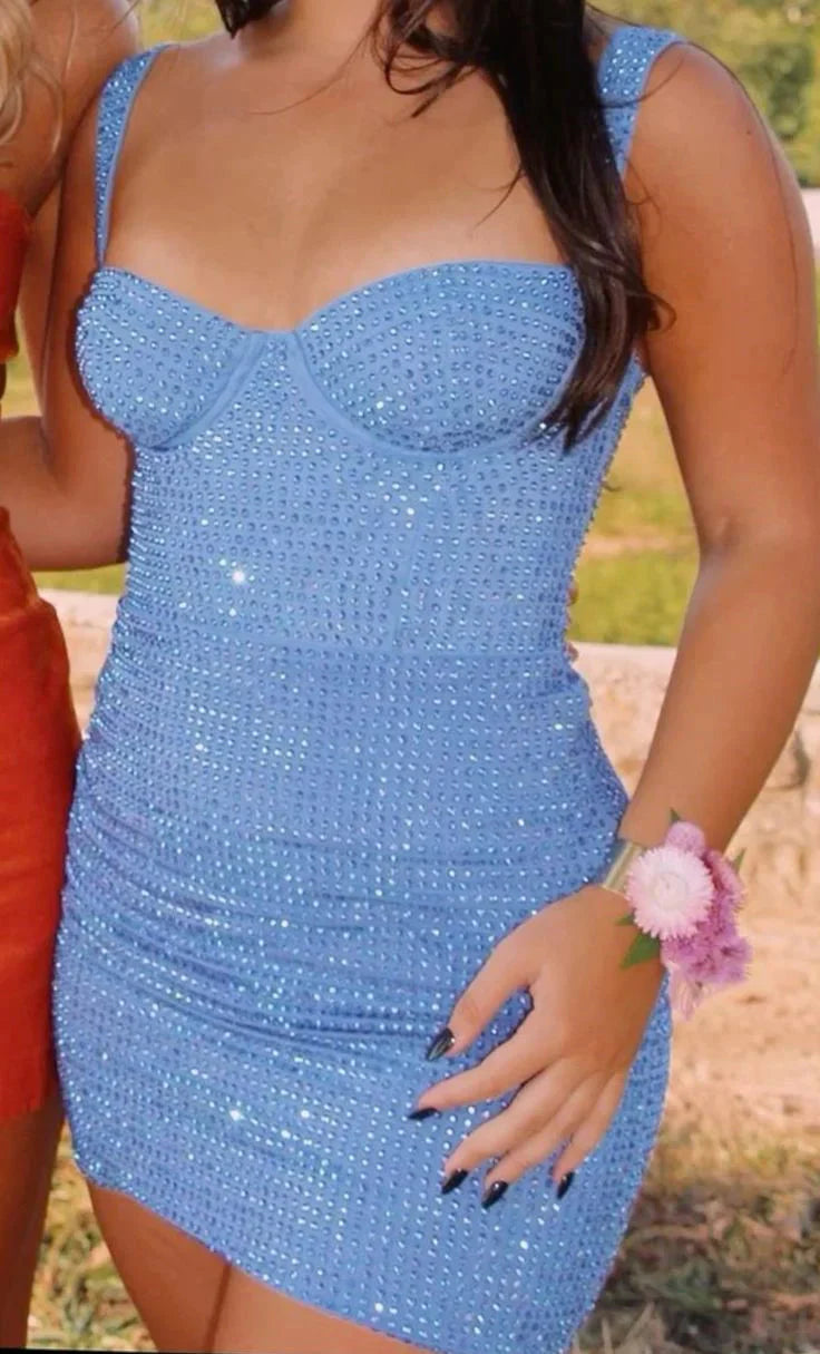 Pretty Sheath Sweetheart Blue Sequin Prom Homecoming Dress 21St Birthday Outfits Graduation Dress Short Mini Cocktail Dresses