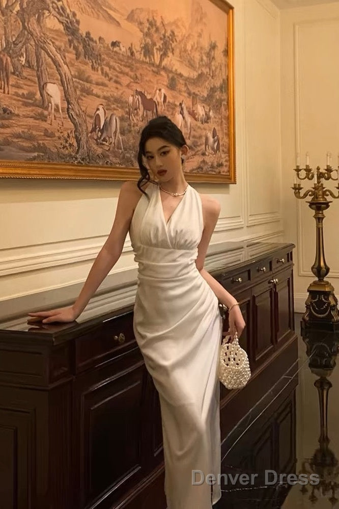 Pretty Sheath V Neckline Sleeveless Date Night Dress White Prom Dresses Birthday Prom Outfit