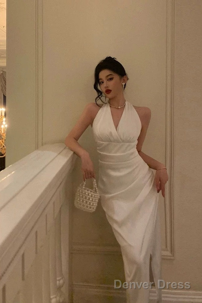 Pretty Sheath V Neckline Sleeveless Date Night Dress White Prom Dresses Birthday Prom Outfit