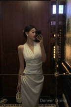 Pretty Sheath V Neckline Sleeveless Date Night Dress White Prom Dresses Birthday Prom Outfit