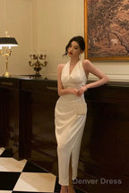Pretty Sheath V Neckline Sleeveless Date Night Dress White Prom Dresses Birthday Prom Outfit