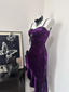 Pretty Spaghetti Straps Purple Velvet Ruffle Prom Dress Birthday Prom Dresses