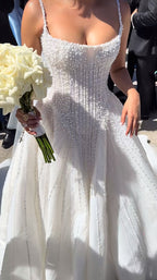 Pretty Wedding Dress Ball Gowns Spaghetti Straps Sequin White Wedding Dresses Bridal Gown