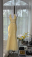 Pretty Yellow Sequin Halter Neck Backless Mermaid Prom Dresses