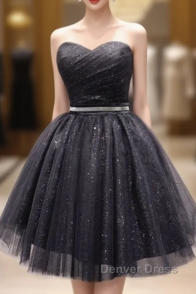 Princess A-Line Black Prom Dress With Sweetheart And Lace Up Back Homecoming Dresses
