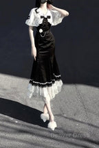 Princess A Line Black Satin Long Prom Dress Night Lolita Dresses Birthday Outfits