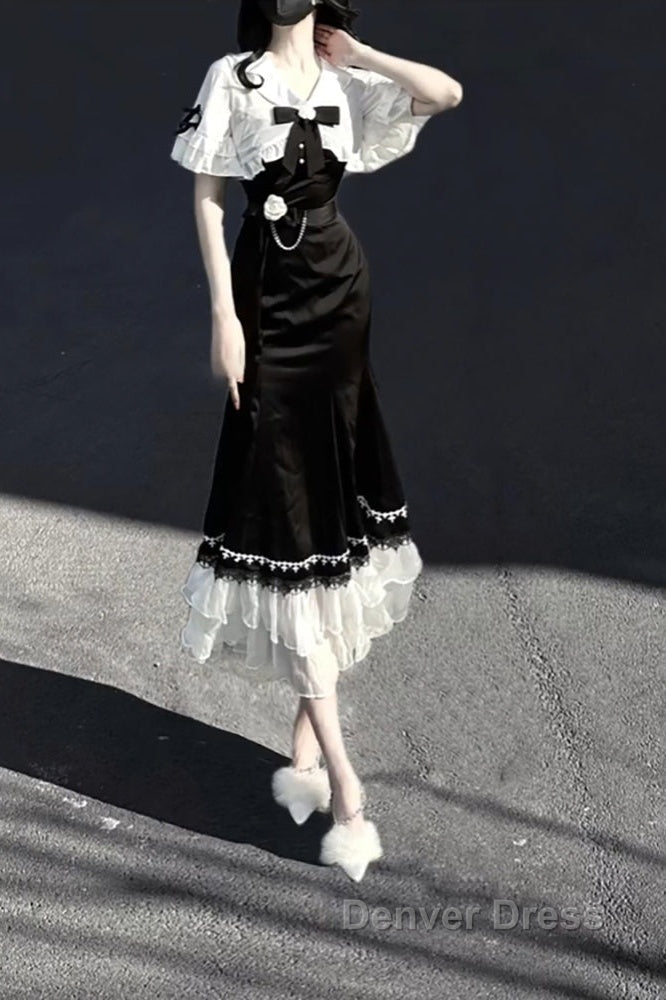 Princess A Line Black Satin Long Prom Dress Night Lolita Dresses Birthday Outfits