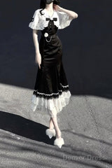 Princess A Line Black Satin Long Prom Dresses Night Lolita Dress Birthday Outfits