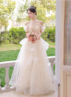 Princess A-Line Halter Neck Sequin Embroidered Tiered Tulle Long Prom Dresses Evening Dresses
