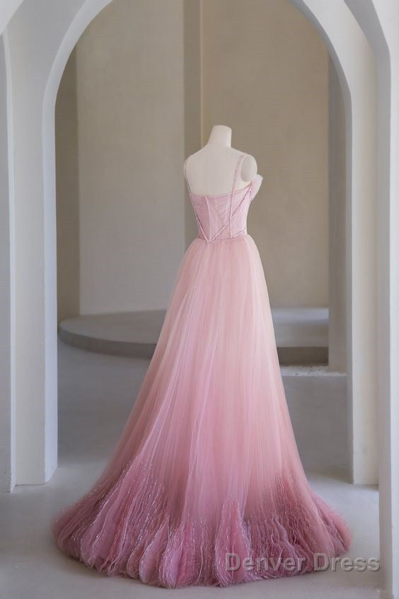 Princess A Line Pink Tulle Prom Dresses Long Evening Dress Secondary image