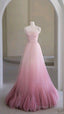 Princess A Line Pink Tulle Prom Dresses Long Evening Dress
