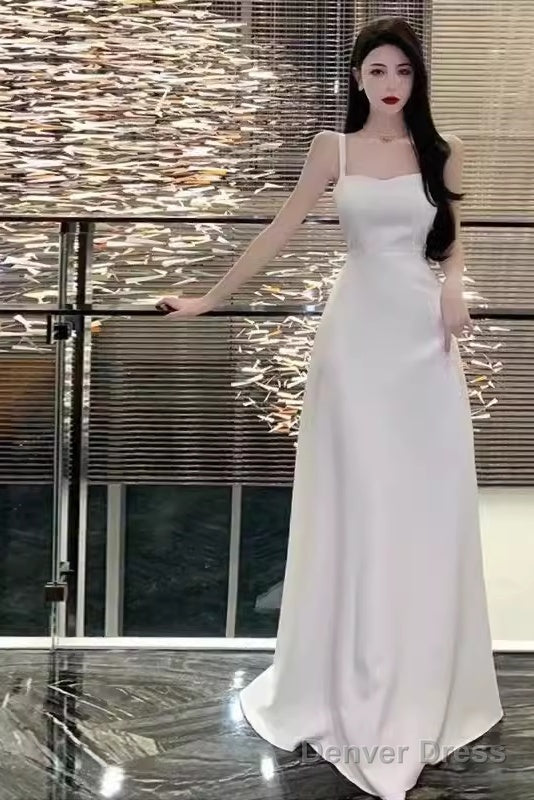 Princess A Line Straps White Long Prom Dresses Secondary image