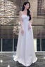 Princess A Line Straps White Long Prom Dresses
